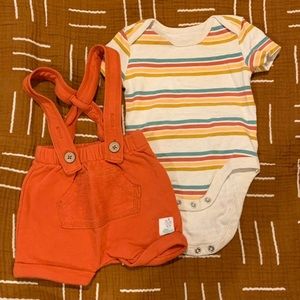 Shorts overall and stripe onesie set